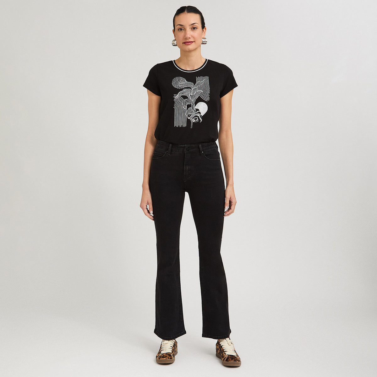 Jeans Flare 5 Bolsillos Negro