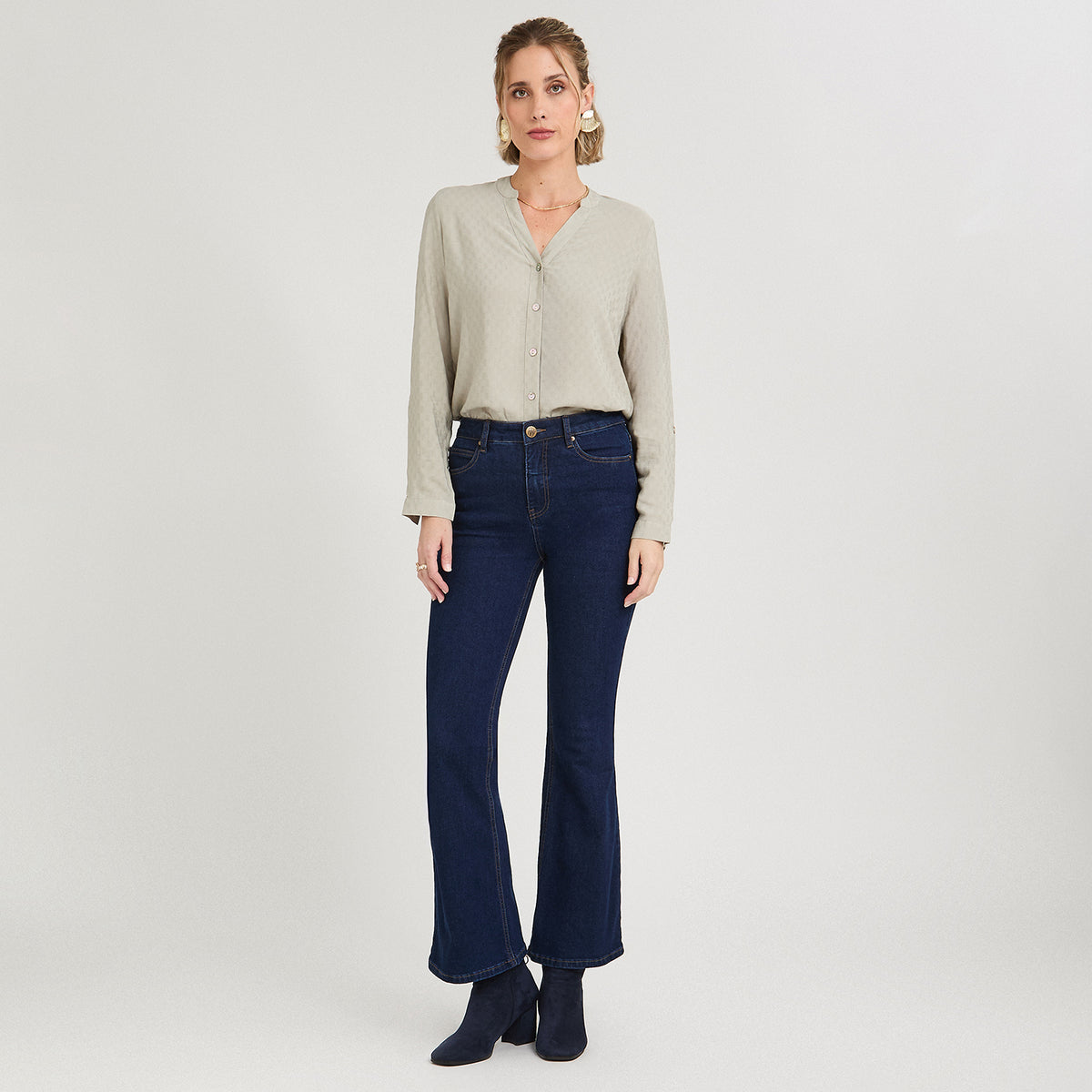 Jeans Flare 5 Bolsillos Azul Oscuro