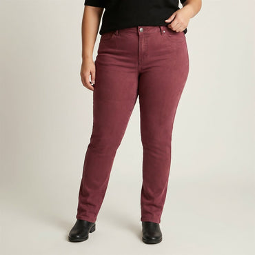 Jeans Burdeo Slim con Push Up y Un Botón en modelo plus size