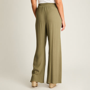 Pantalon Sport Verde Palazzo Elasticidad Media Calce Holgado