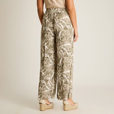 Pantalon Sport Verde Palazzo No Elasticado Calce Normal