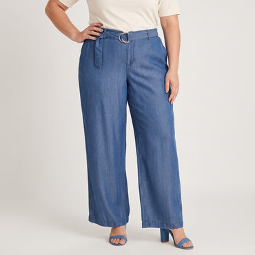 Pantalón Sport Pantalón Palazzo Lyocell Hebilla Metálica Azul en modelo plus size