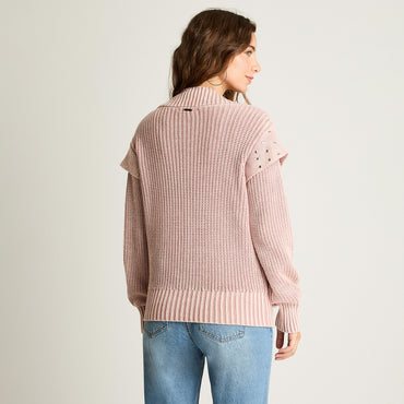 Cardigan Acid Wash Tachas Rosado Acuarela