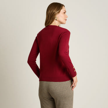 Cardigan Rojo Manga Larga Elasticidad Media Sin Forro Calce Normal Tela Tejido