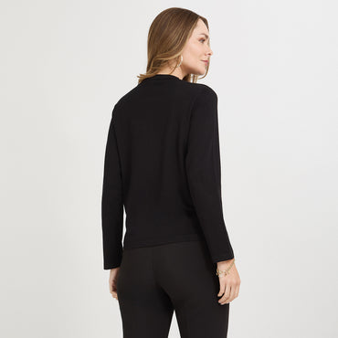 Cardigan Escote Redondo con Bolsillos Falsos Negro