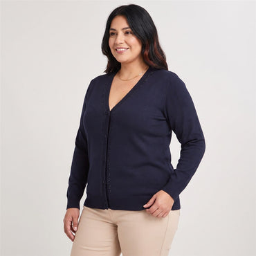 Cárdigan con Aplicación de Strass Azul en modelo plus size