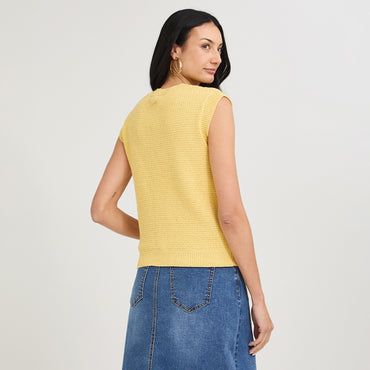 Cardigan sin Mangas Escote Redondo Amarillo