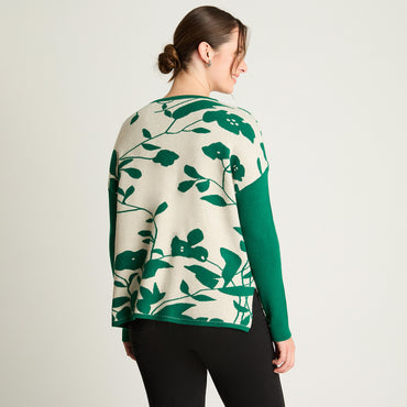 Tejido Jacquard Manga Larga Cuello Redondo Verde Curvi