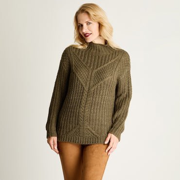 Sweater Con Diseño Trenzas, Cuello Tortuga Verde