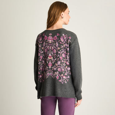 Sweater Focal Print Gris Oscuro
