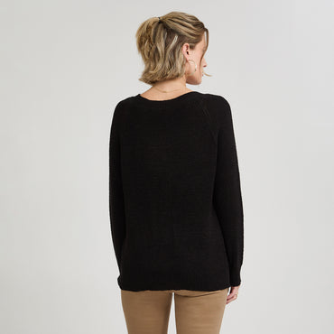 Sweater Negro Manga Larga Baja elasticidad Sin Forro Calce Normal
