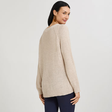 Sweater Beige Manga Larga Baja elasticidad Sin Forro Calce Normal