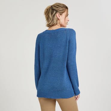 Sweater Indigo Manga Larga Baja elasticidad Sin Forro Calce Normal