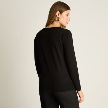 Sweater Negro Manga Larga Elasticidad Media Sin Forro Calce Normal Tela Tejido