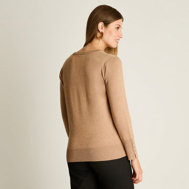 Sweater Camel Manga Larga Elasticidad Media Sin Forro Calce Normal Tela Tejido