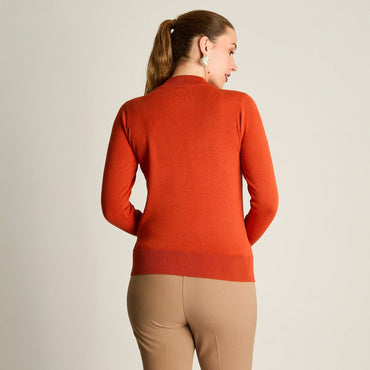 Sweater Terracota Manga Larga Elasticidad Media Sin Forro Calce Normal Tela Tejido
