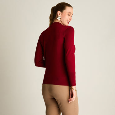 Sweater Rojo Manga Larga Elasticidad Media Sin Forro Calce Normal Tela Tejido