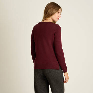 Sweater Burdeo Manga Larga Elasticidad Media Sin Forro Calce Normal Tela Tejido