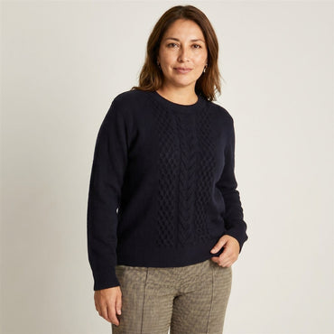 Sweater Azul Marino con Trenzado en Relieve en Tejido en modelo plus size