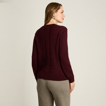 Sweater Burdeo Manga Larga Elasticidad Media Sin Forro Calce Normal Tela Tejido