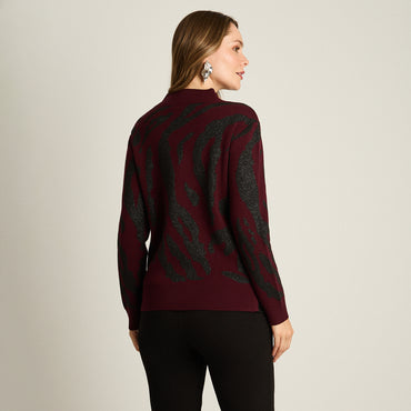 Sweater Burdeo Manga Larga Elasticidad Media Sin Forro Calce Normal Tela Tejido