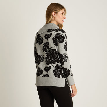 Sweater Gris Manga Larga Elasticidad Media Sin Forro Calce Normal Tela Tejido