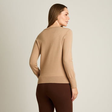 Sweater Camel Manga Larga Elasticidad Media Sin Forro Calce Normal Tela Tejido