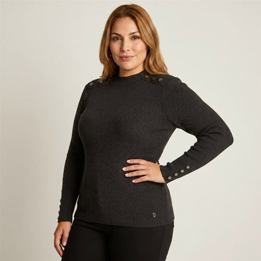 Sweater Marengo Con Cuello Mock Y Botones En Hombro Y Puño en modelo plus size