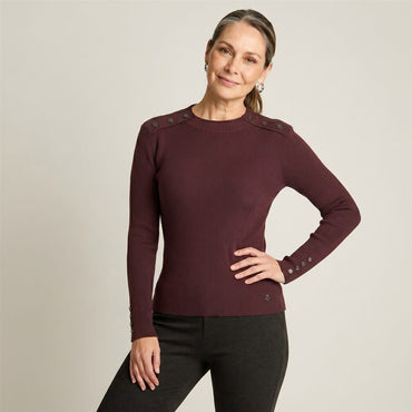 Sweater Burdeo Manga Larga Elasticidad Media Sin Forro Calce Normal Tela Tejido en modelo adulta