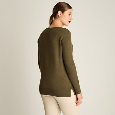 Sweater Verde Manga Larga Elasticidad Baja Sin Forro Calce Holgado Tela Tejido