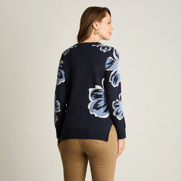 Sweater Azul Manga Larga Elasticidad Media Sin Forro Calce Normal Tela Tejido