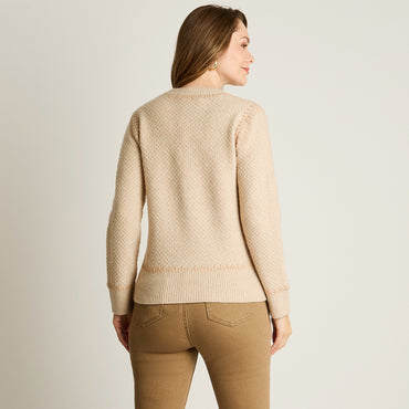 Sweater Beige Manga Larga Elasticidad Media Sin Forro Calce Normal Tela Tejido
