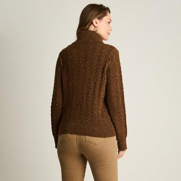 Sweater Cafe Manga Larga Elasticidad Media Sin Forro Calce Normal Tela Tejido