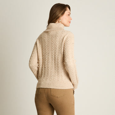 Sweater Beige Manga Larga Elasticidad Media Sin Forro Calce Normal Tela Tejido