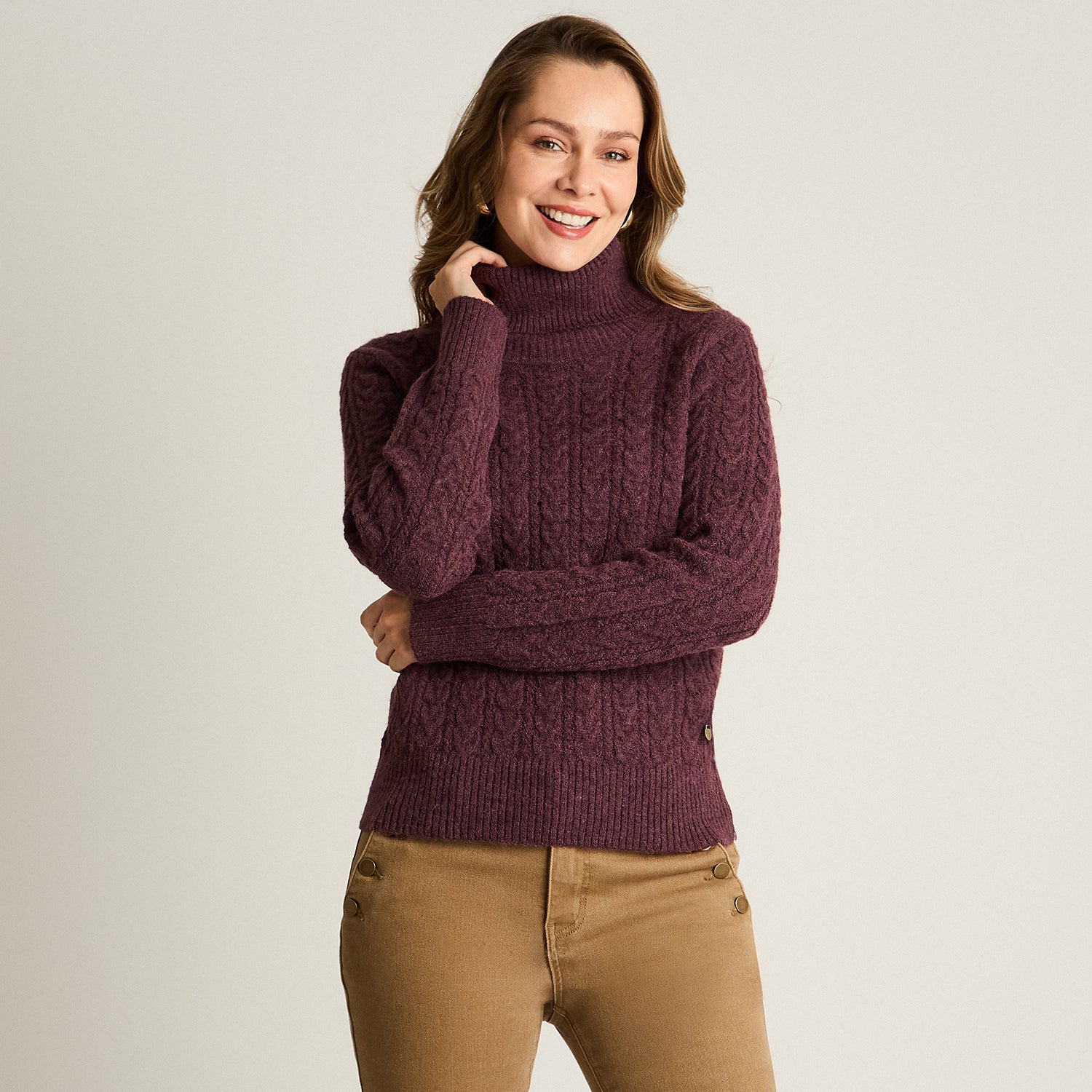 Sweater Burdeo Manga Larga Elasticidad Media Sin Forro Calce Normal Tela Tejido