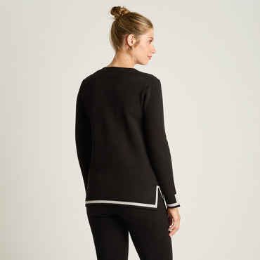 Sweater Negro Manga Larga Elasticidad Media Sin Forro Calce Normal Tela Tejido