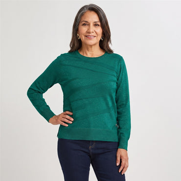 Sweater Escote Redondo con Lurex Verde en modelo adulta