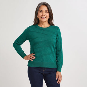 Sweater Escote Redondo con Lurex Verde en modelo adulta
