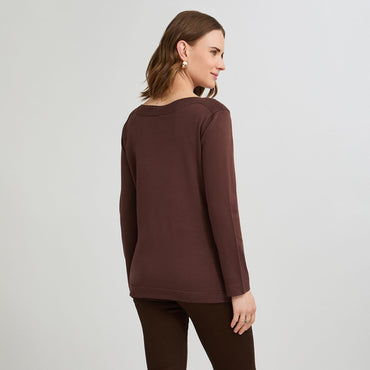 Sweater con Aplicación de Strass Café