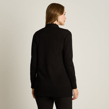 Tapado Negro Manga Larga Elasticidad Media Sin Forro Calce Normal Tela Tejido