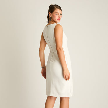 Vestido Corto Formal Crudo Sin Mangas