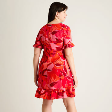 Vestido Corto Rojo No Elasticado Sin Forro Calce Holgado