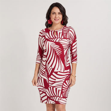 Vestido Corto Polyspandex Manga 3/4 Rojo en modelo plus size