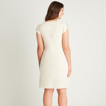 Vestido Corto Beige Manga Corta Cuello V Lorenzo di Pontti