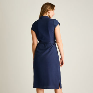 Vestido Midi Azul Lino