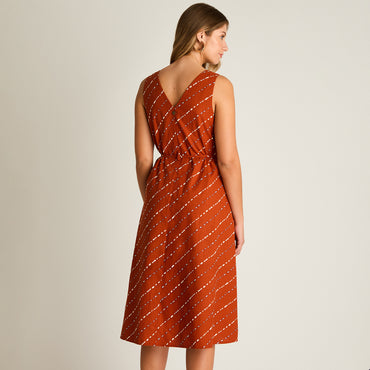 Vestido Midi Terracota No Elasticado Sin Forro Calce Holgado