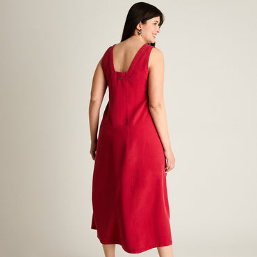 Vestido Midi Fucsia No Elasticado Sin Forro Calce Holgado