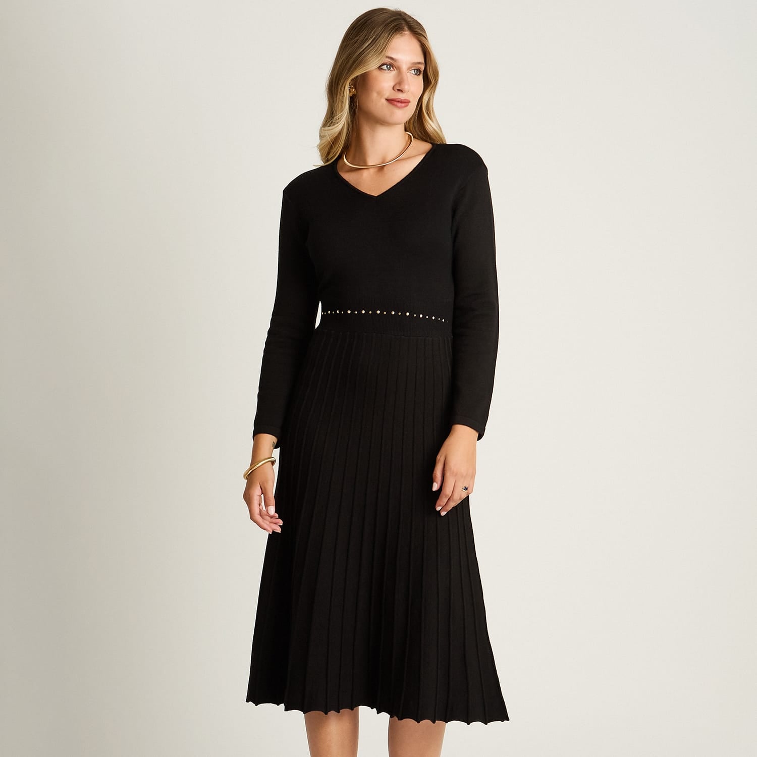 Vestido Midi Negro Midi Elasticidad Nula Sin Forro Calce Normal Tela Tejido