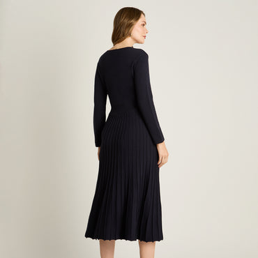 Vestido Midi Azul Midi Elasticidad Nula Sin Forro Calce Normal Tela Tejido