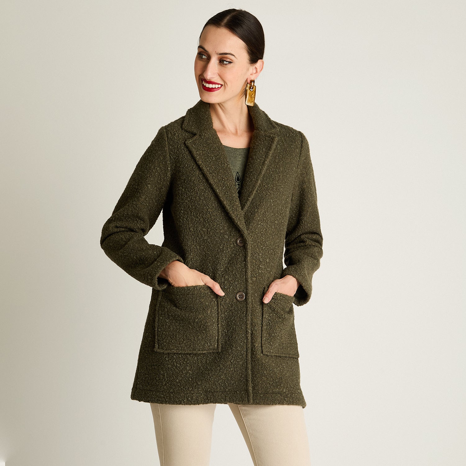 Abrigo Boucle Manga Larga Verde